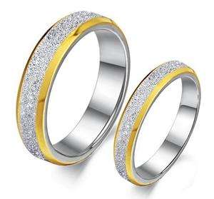 Classic Titanium Steel Promise Rings Couple Wedding Bands Gold Shine 