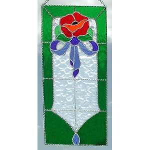 Red Rose Stained Glass Floral Panel   8 x 18 