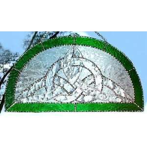  Clear & Green Stained Glass Celtic Knot Panel   9 x 17 