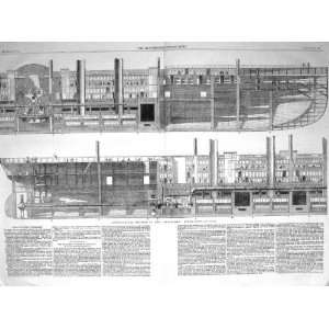   1858 LONGITUDINAL SECTION LEVIATHAN STEAM SHIP DRAWING