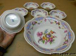 Schumann Bavaria Painted Flowers Pierced 7 Berry Bowls  