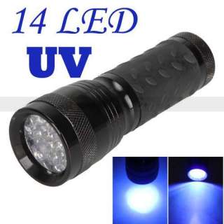 14 LED 380 400nm UV Ultra Violet Flashlight BlackLight Torch Black 