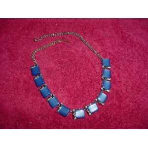    Vintage Necklace with Sculptured Blue Squares 