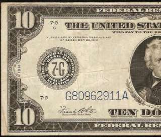 LARGE 1914 $10 DOLLAR BILL Fr 931B CHICAGO FEDERAL RESERVE NOTE OLD 