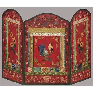  Rooster Hand Painted Fireplace Screen
