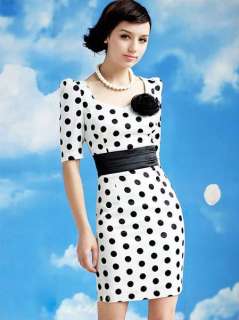   New stylish lady polka dot dress elegant OL satins mini dresses  