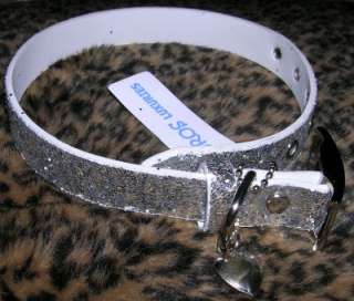 Sparkle COLLAR Dog Silver w/ Heart NEW pet gift Med.  
