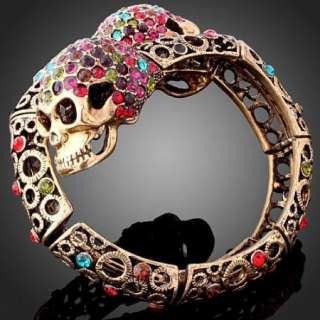 ARINNA Swarovski Crystal skeleton skull 18KGP Bracelet  