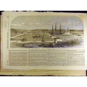  1853 Steam Yard Keyham Dock Ships Navy Old Print