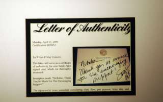   , Handwritten and Signed by Former Governor of Alaska, Sarah Palin