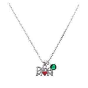 Dance Mom with Red Heart Charm Necklace with Emerald Swarovski Crystal 