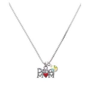 Dance Mom with Red Heart Charm Necklace with AB Swarovski Crystal Drop 