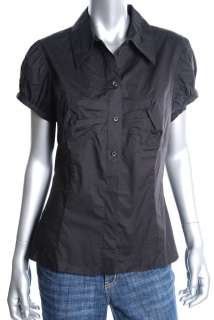 FAMOUS CATALOG Moda Button Down Shirt Black Stretch Poplin Fitted Top 