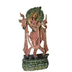   Flute Brass Sculpture Hindu God Colorful Statue 22