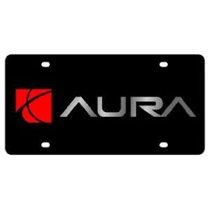 Saturn Aura License Plate on Black Steel