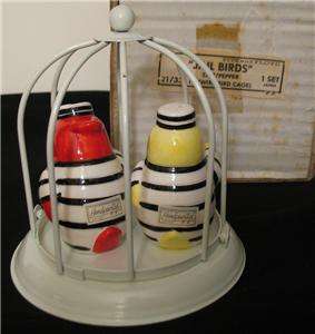 VINTAGE JAIL BIRDS SALT & PEPPER SHAKERS W/WIRE CAGE by FITZ & FLOYD 