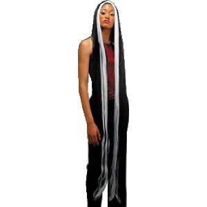  Extra Long Black Witch Wig with White Streaks Streaked 5 