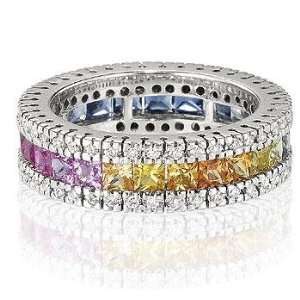    14k White Gold Rainbow Sapphire 1/2 Carat Diamond Ring 10 Jewelry