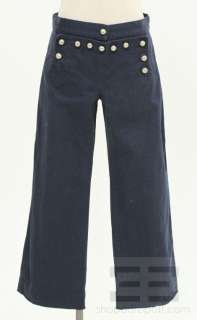   Cotton Wide Leg & Silver Button Sailor Front Cropped Pants Sz 2  