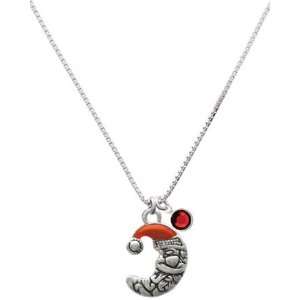 Small Crescent Moon Santa Two Sided Charm Necklace with Siam Swarovski 