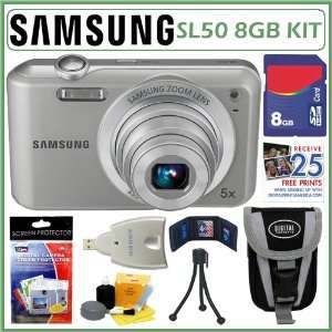 Samsung SL50 10.2MP Digital Camera with 27mm Lens in Silver + 8GB 