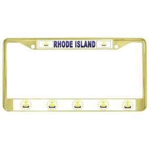 Rhode Island Ri State Flag Gold Tone Metal License Plate Frame Holder