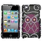 Pink Silver Owl Diamond Bling Rhinestone Hard Case Cover for iPod 