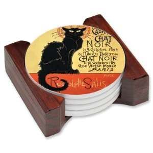  Chat Noir Salis Cat Ceramic 5pc Drink Coaster Art Set 