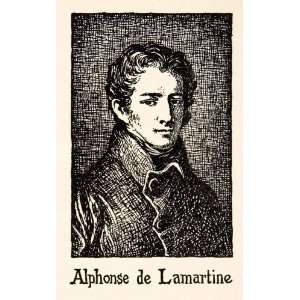  1927 Lithograph Portrait Alphonse Lamartine France Poet 