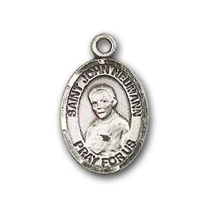   Badge Medal with St. John Neumann Charm and Arched Polished Pin Brooch