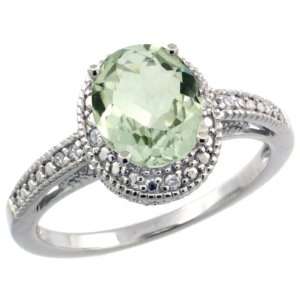 Sterling Silver Vintage Style Oval Green Amethyst Stone Ring w/ 0.063 