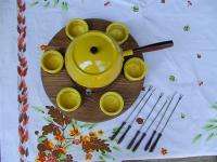 vtg fantastic fondue set with wood lazy susan server  