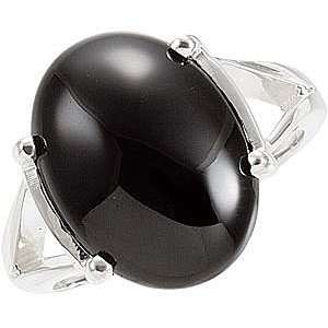   Jet Black Onyx Oval Cabochon Ring set in Sterling Silver for SALE(6.5