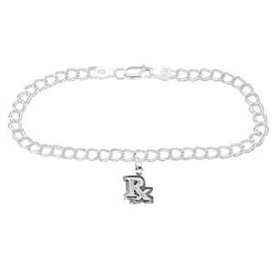  Sterling Silver Rx Symbol on 4 Millimeter Charm Bracelet 