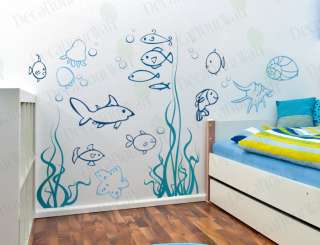 Nursery Kids Bathroom Fish Wall Decor Decals Stickers  