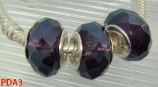 Deep Purple Faceted Glass Beads Fit European Charm Bracelet 5mm Hole 