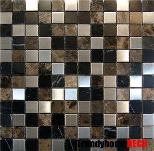 SAMPLE  Stainless Steel Mix Dark emperado marble Mosaic Tile Kitchen 