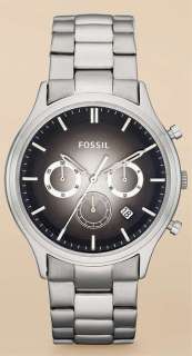 Fossil   Mens Ansel Stainless Steel Black Dial Watch   FS4673  