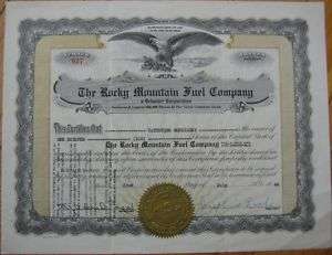 1946 Stock Certificate Rocky Mountain Fuel Co Delaware  