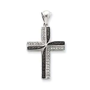    Sterling Silver Black & White Diamond Cross Pendant Jewelry