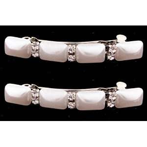 Caravan Traditional Auto Barrettes Decorated With Four (4) Pearls And 