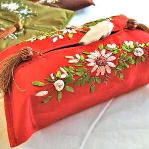    Red Satin Embroidery Tissue Box Cover