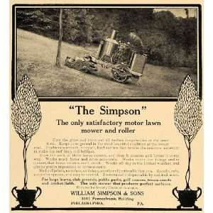  1907 Ad William Simpson Motor Lawn Mower Roller Grass 