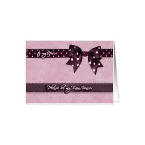   please be my train bearer, purple and pink, bow and ribbon effect Card