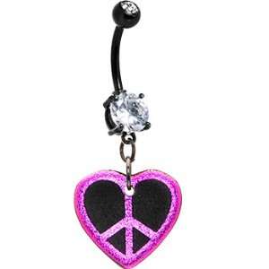  Handcrafted Dichroic Glass Pink Peace Heart Belly Ring 