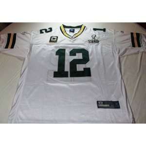 Aaron Rodgers Green Bay Packers White Sewn Jersey with Superbowl XLV 