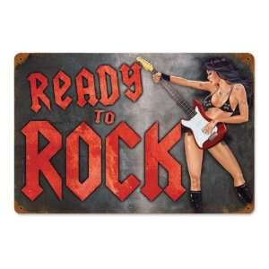 Ready to Rock Pinup Girls Vintage Metal Sign   Victory Vintage Signs 
