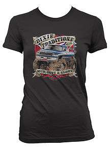 Mud Guts And Glory Monster Truck Junior Girls T shirt Southern Rebel 