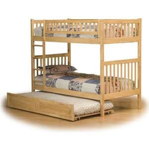  Classic Mission Bunk Bed with Trundle Bed   Natural Maple 