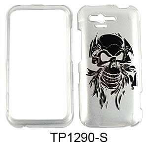 CELL PHONE CASE COVER FOR HTC RHYME TRANS BLACK SKULL TATOO ON SILVER